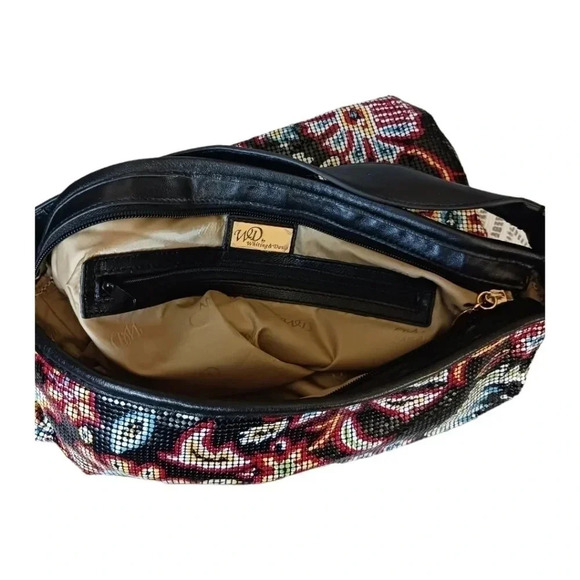 Whiting & Davis metal mesh shoulder bag floral print leather trim multicolor - Picture 6 of 16